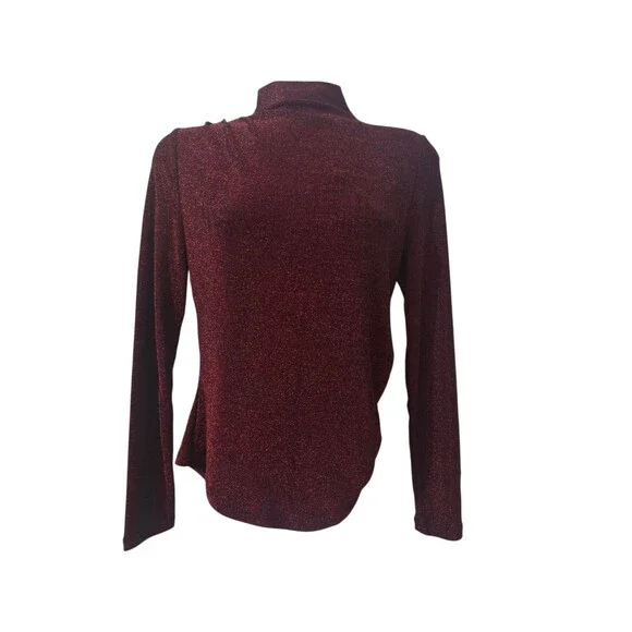 Veronica Beard Crimson Lurex Turtleneck Top - Picture 2 of 13